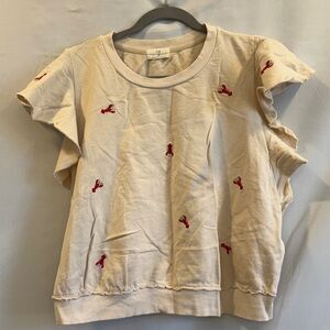 Beige SS Sweatshirt with Red Lobster Embroidery